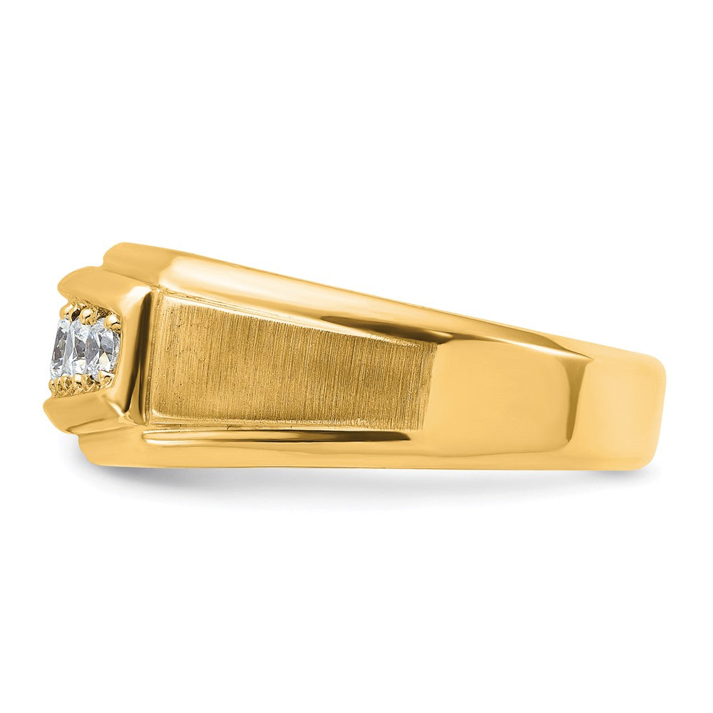 14K Gelb- und Rhodiumgold Two-Tone-Gold Herren-Ring, poliert und satiniert, mit Komfortpassform, 0,5K Diamant, komplett besetzt