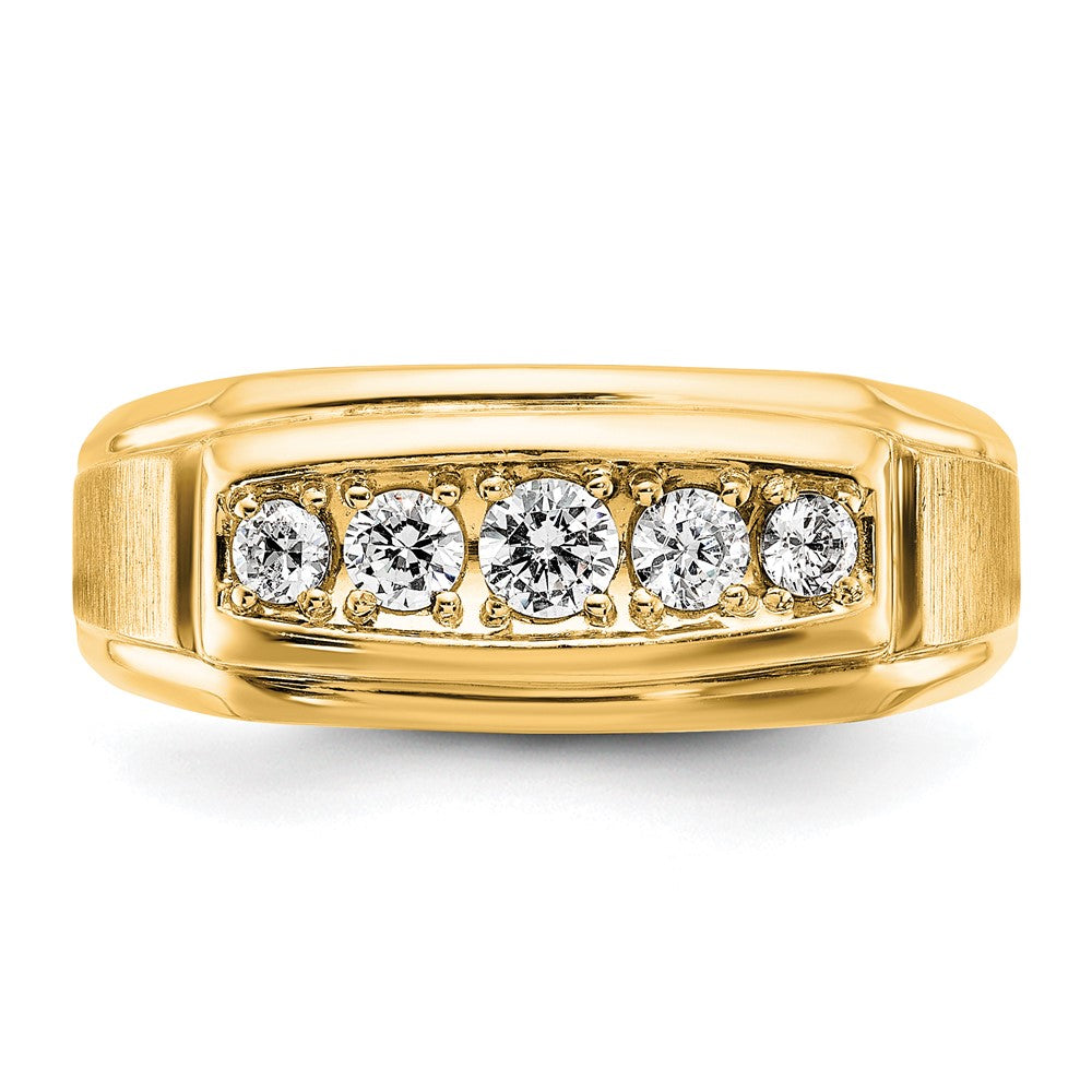 14K Gelb- und Rhodiumgold Two-Tone-Gold Herren-Ring, poliert und satiniert, mit Komfortpassform, 0,5K Diamant, komplett besetzt