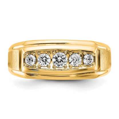 14K Gelb- und Rhodiumgold Two-Tone-Gold Herren-Ring, poliert und satiniert, mit Komfortpassform, 0,5K Diamant, komplett besetzt