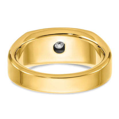14K Gelb- und Rhodiumgold Two-Tone-Gold Herren-Ring, poliert und satiniert, mit Komfortpassform, 0,5K Diamant, komplett besetzt