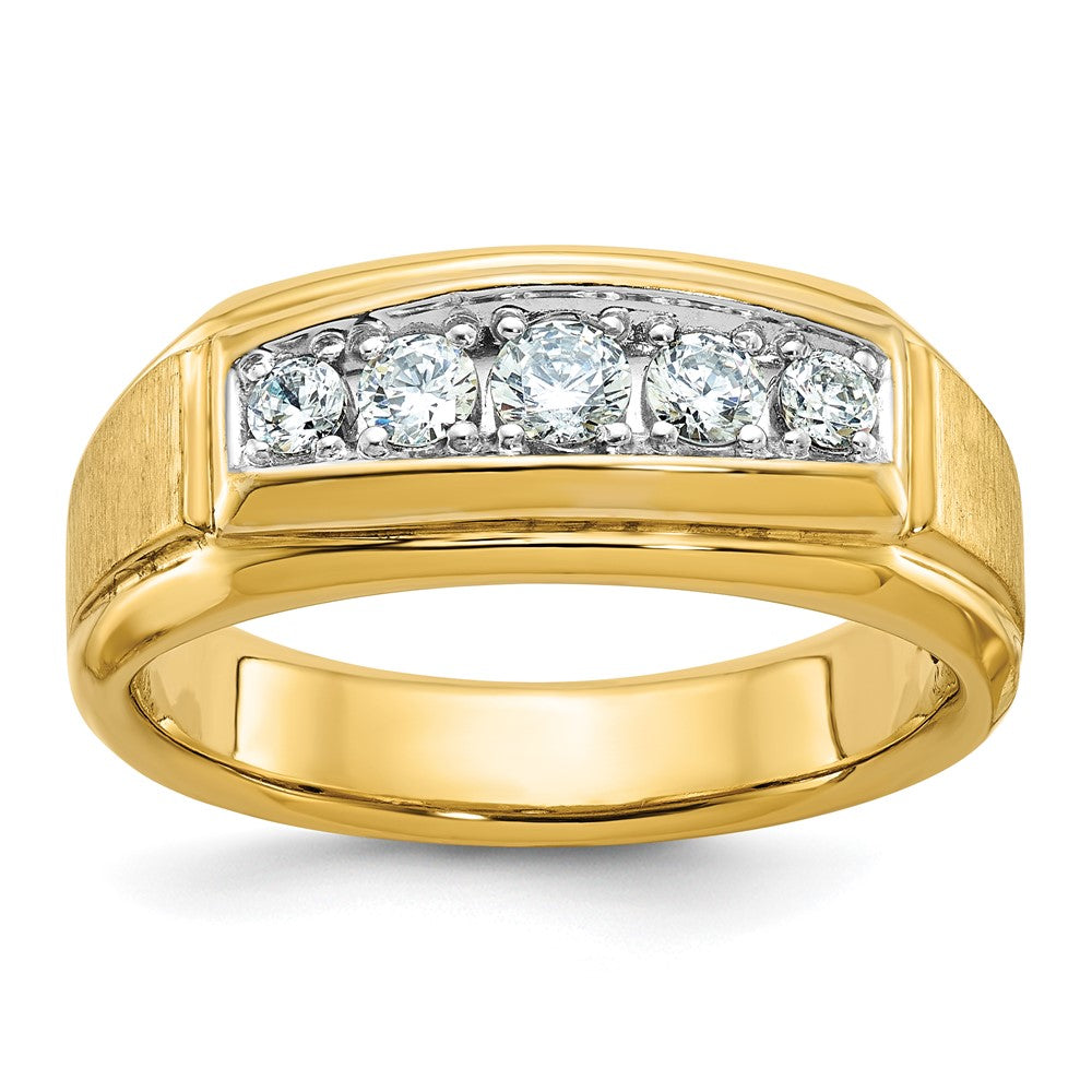 14K Gelb- und Rhodiumgold Two-Tone-Gold Herren-Ring, poliert und satiniert, mit Komfortpassform, 0,5K Diamant, komplett besetzt