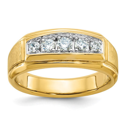 14K Gelb- und Rhodiumgold Two-Tone-Gold Herren-Ring, poliert und satiniert, mit Komfortpassform, 0,5K Diamant, komplett besetzt
