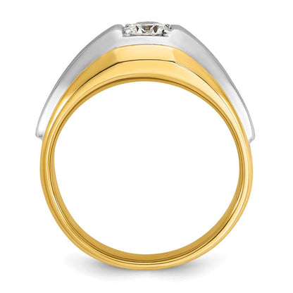 14K Bicolor Gold Herren-Ring, poliert und satiniert, mit 0,375 Karat Diamanten, komplett besetzt