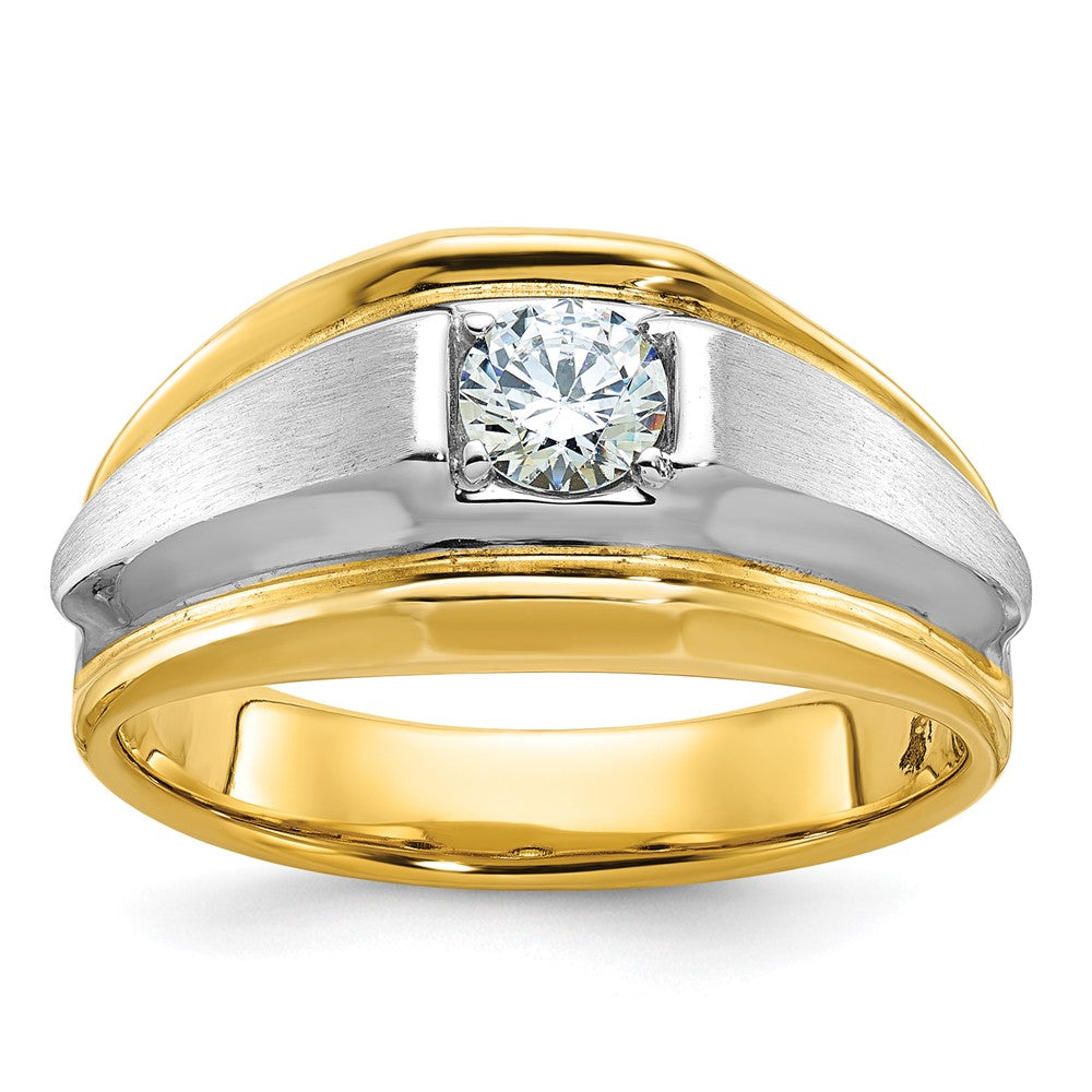 14K Bicolor Gold Herren-Ring, poliert und satiniert, mit 0,375 Karat Diamanten, komplett besetzt