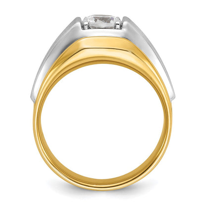 14K Bicolor Herrenring, poliert und gebürstet, mit 1 ct. Labor-gezüchtetem Diamant, VS/SI+ G+