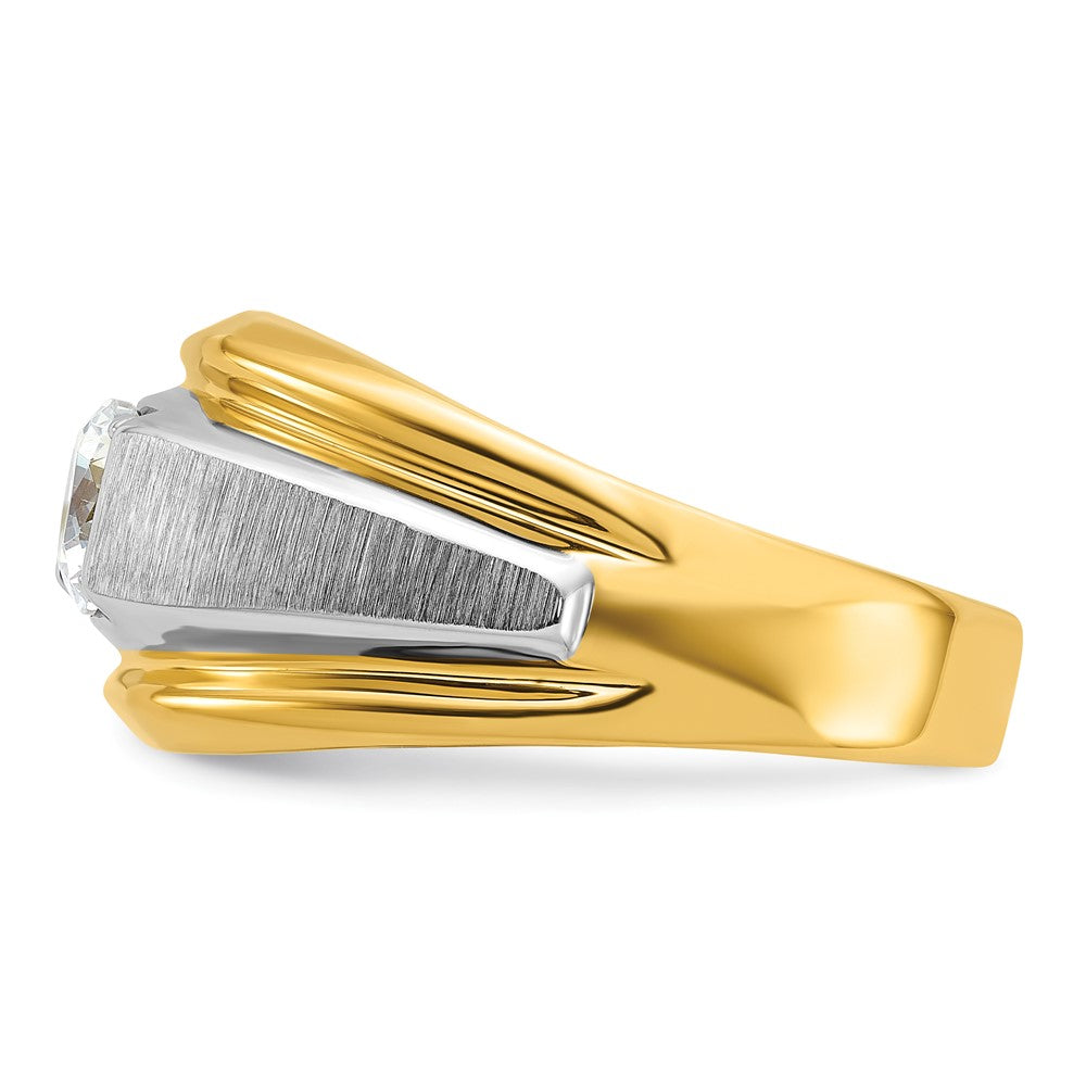 14K Bicolor Herrenring, poliert und gebürstet, mit 1 ct. Labor-gezüchtetem Diamant, VS/SI+ G+
