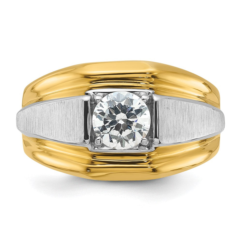 14K Bicolor Herrenring, poliert und gebürstet, mit 1 ct. Labor-gezüchtetem Diamant, VS/SI+ G+