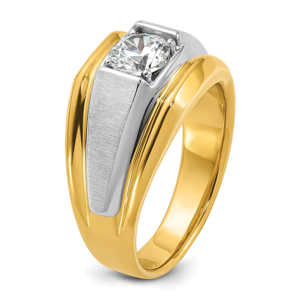 14K Bicolor Herrenring, poliert und gebürstet, mit 1 ct. Labor-gezüchtetem Diamant, VS/SI+ G+