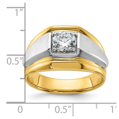 14K Bicolor Herrenring, poliert und gebürstet, mit 1 ct. Labor-gezüchtetem Diamant, VS/SI+ G+