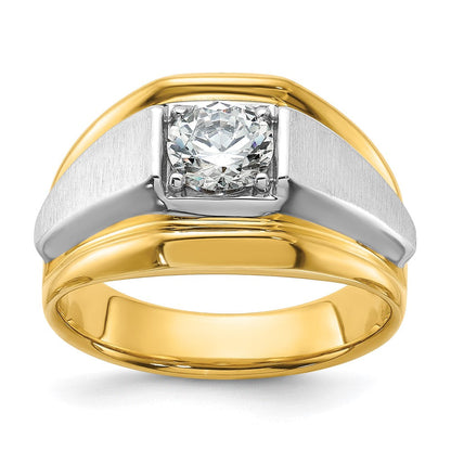 14K Bicolor Herrenring, poliert und gebürstet, mit 1 ct. Labor-gezüchtetem Diamant, VS/SI+ G+
