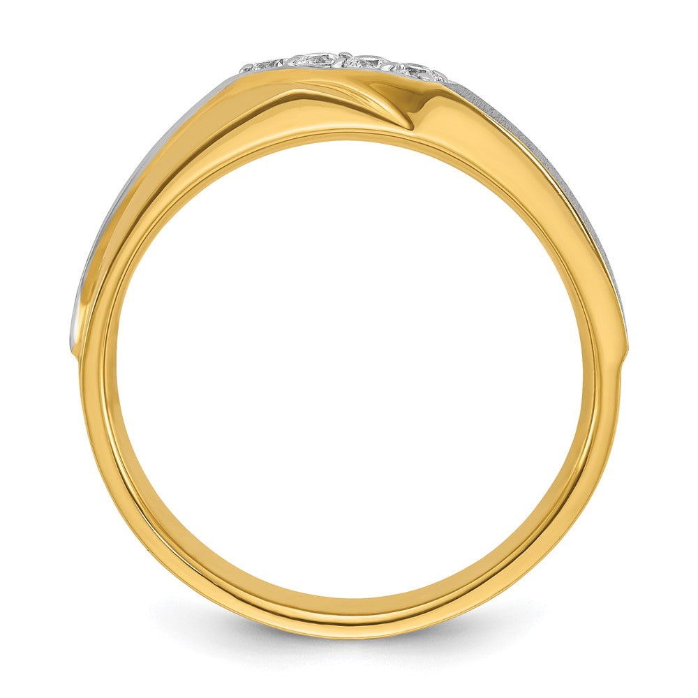 14K Bicolor-Gold Herren-Ring, poliert und satiniert, mit 0,125 Karat Diamanten, komplett besetzt