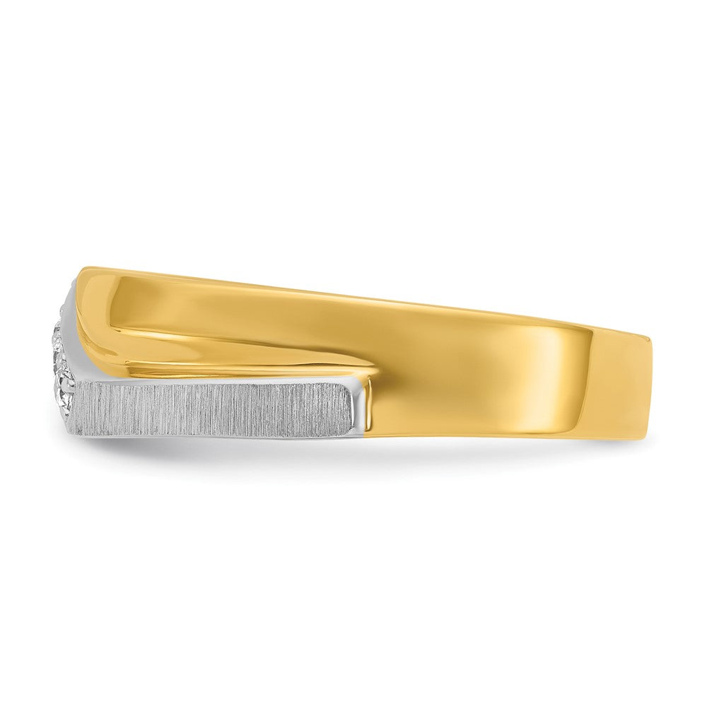 14K Bicolor-Gold Herren-Ring, poliert und satiniert, mit 0,125 Karat Diamanten, komplett besetzt
