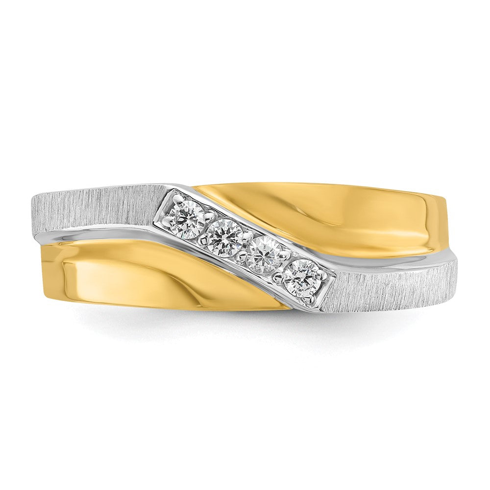 14K Bicolor-Gold Herren-Ring, poliert und satiniert, mit 0,125 Karat Diamanten, komplett besetzt
