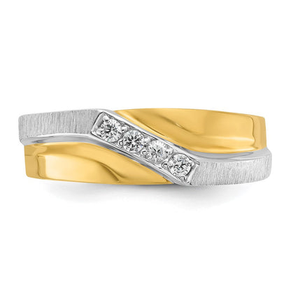 14K Bicolor-Gold Herren-Ring, poliert und satiniert, mit 0,125 Karat Diamanten, komplett besetzt