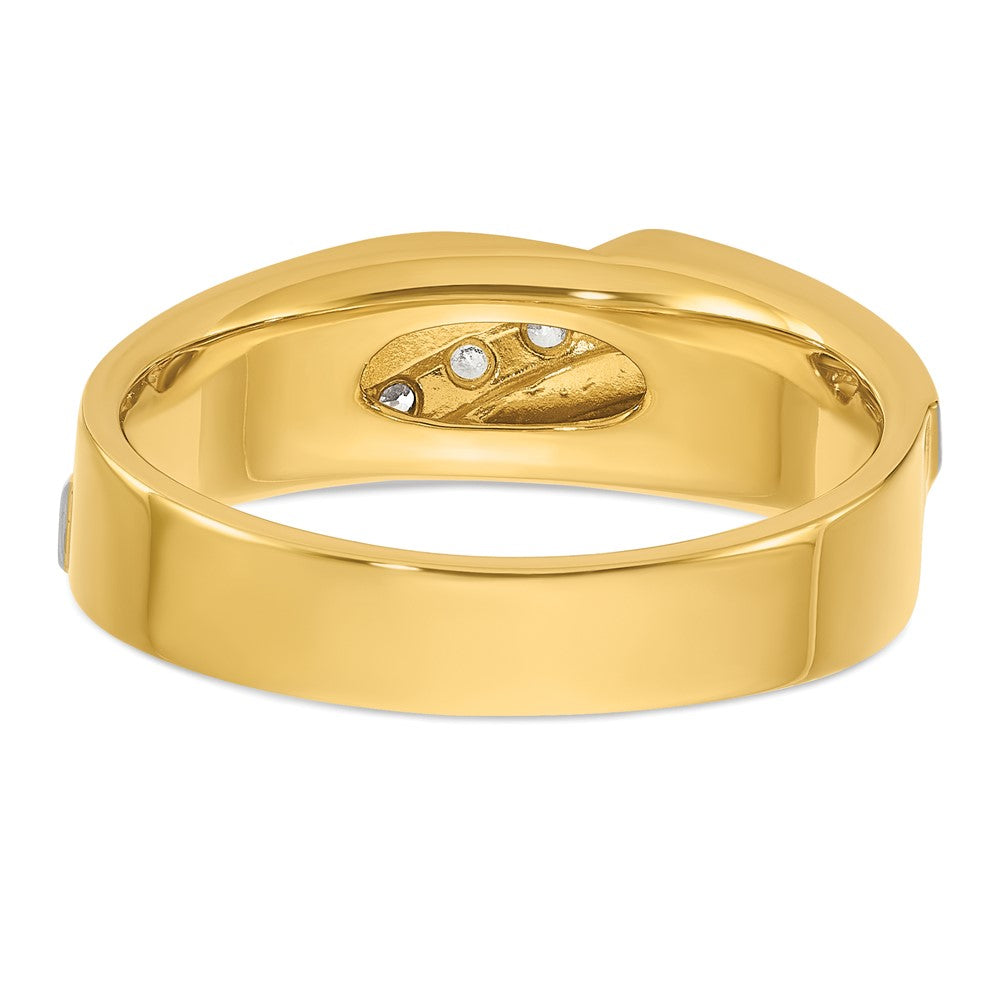 14K Bicolor-Gold Herren-Ring, poliert und satiniert, mit 0,125 Karat Diamanten, komplett besetzt
