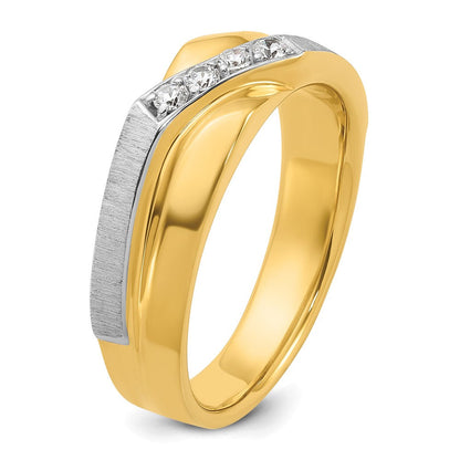 14K Bicolor-Gold Herren-Ring, poliert und satiniert, mit 0,125 Karat Diamanten, komplett besetzt