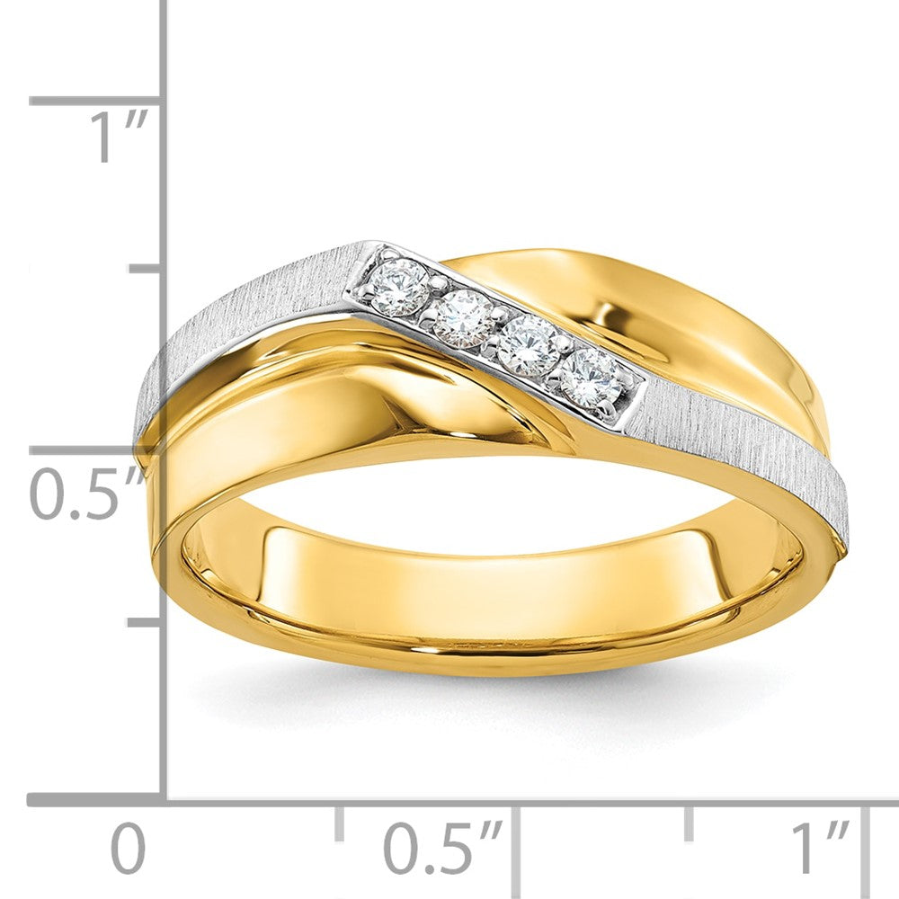 14K Bicolor-Gold Herren-Ring, poliert und satiniert, mit 0,125 Karat Diamanten, komplett besetzt