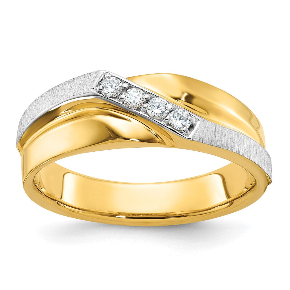14K Bicolor-Gold Herren-Ring, poliert und satiniert, mit 0,125 Karat Diamanten, komplett besetzt