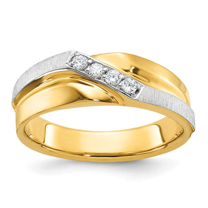 14K Bicolor-Gold Herren-Ring, poliert und satiniert, mit 0,125 Karat Diamanten, komplett besetzt