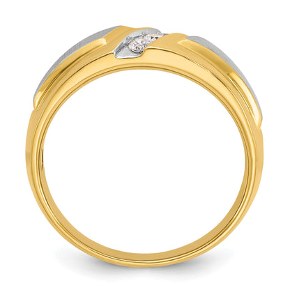 14K Bicolor Gold Herren-Ring, poliert und satiniert, mit 0,2K Diamanten, komplett besetzt