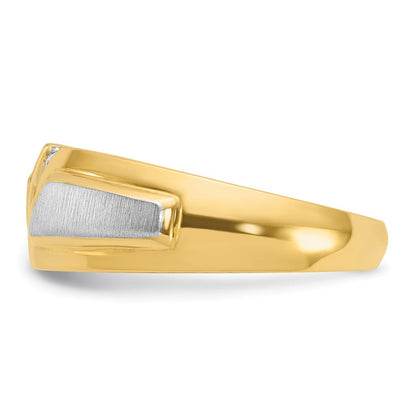 14K Bicolor Gold Herren-Ring, poliert und satiniert, mit 0,2K Diamanten, komplett besetzt