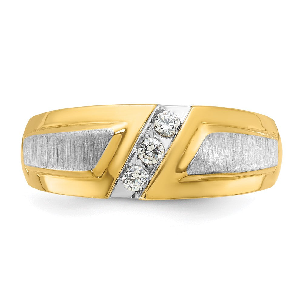 14K Bicolor Gold Herren-Ring, poliert und satiniert, mit 0,2K Diamanten, komplett besetzt