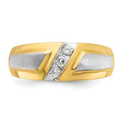 14K Bicolor Gold Herren-Ring, poliert und satiniert, mit 0,2K Diamanten, komplett besetzt