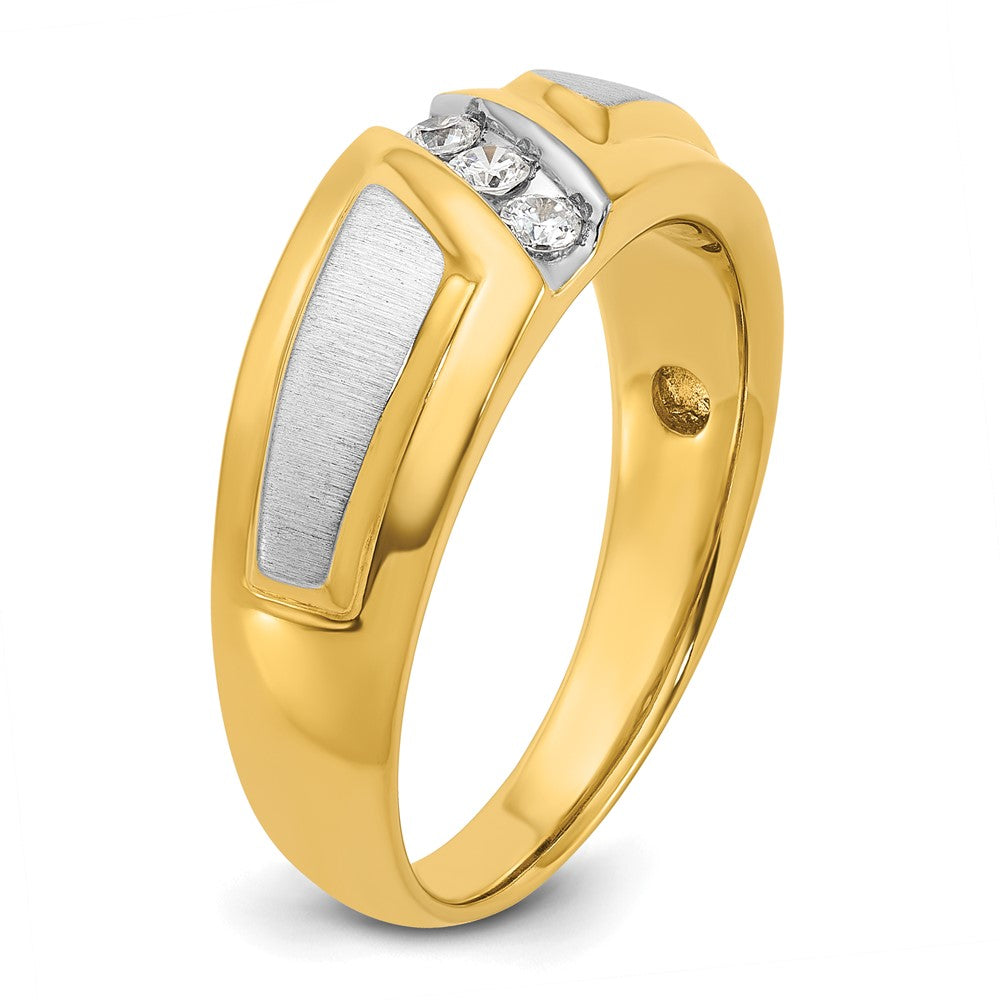 14K Bicolor Gold Herren-Ring, poliert und satiniert, mit 0,2K Diamanten, komplett besetzt
