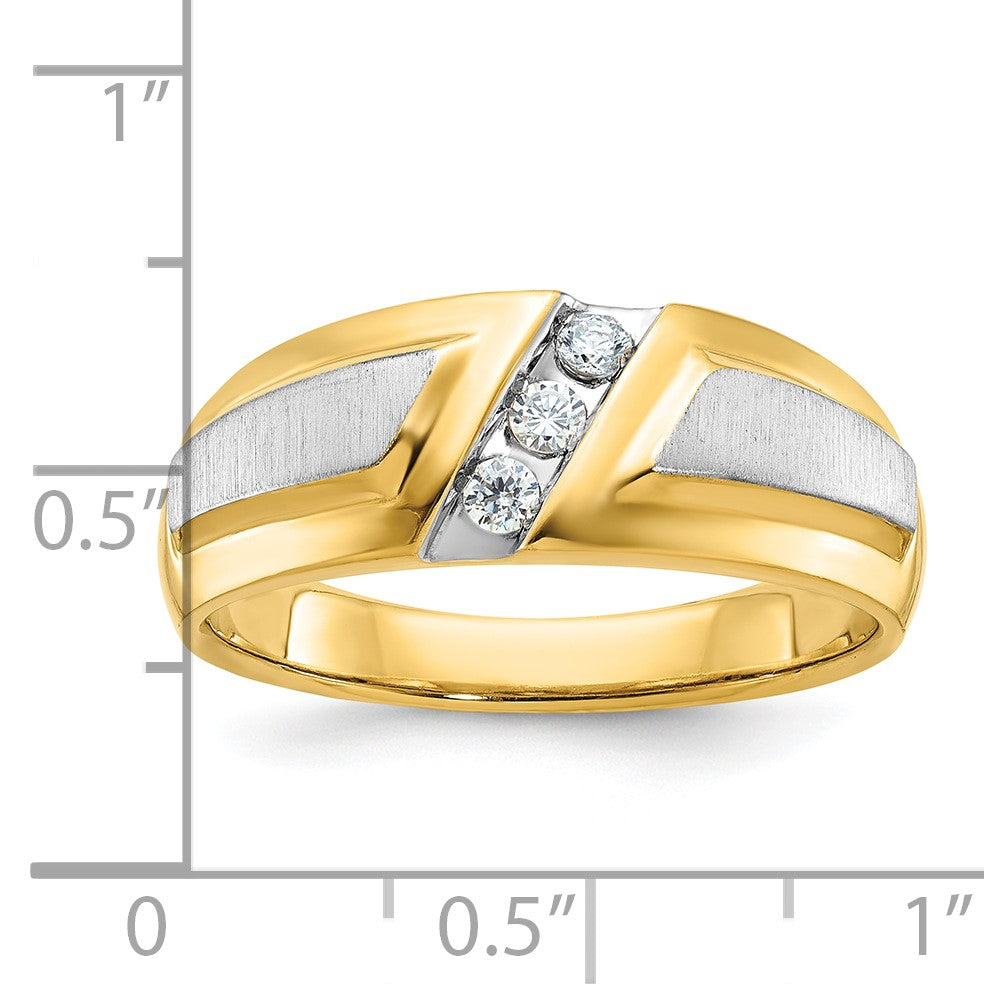 14K Bicolor Gold Herren-Ring, poliert und satiniert, mit 0,2K Diamanten, komplett besetzt