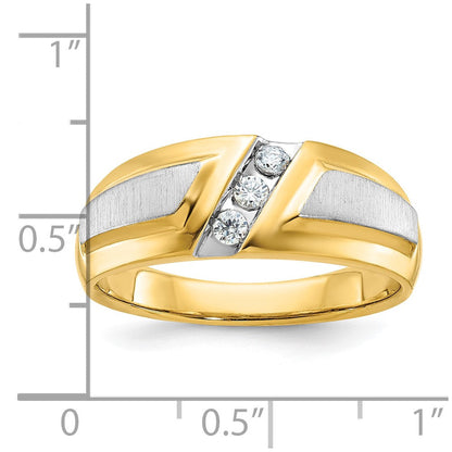 14K Bicolor Gold Herren-Ring, poliert und satiniert, mit 0,2K Diamanten, komplett besetzt