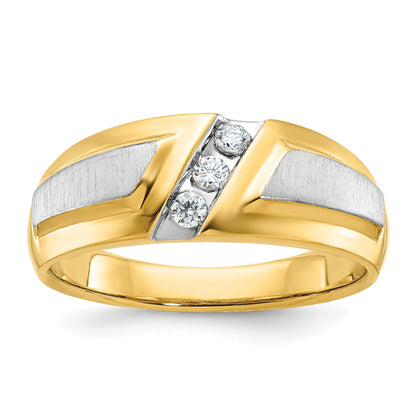 14K Bicolor Gold Herren-Ring, poliert und satiniert, mit 0,2K Diamanten, komplett besetzt