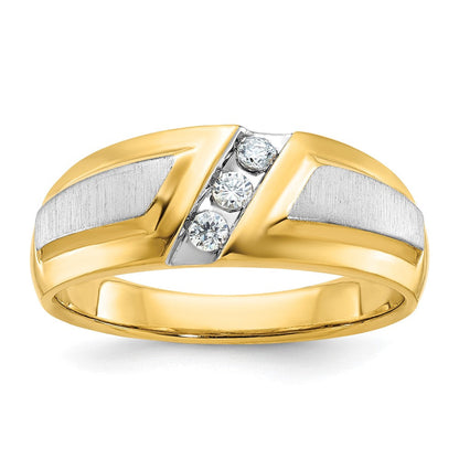 14K Bicolor Gold Herren-Ring, poliert und satiniert, mit 0,2K Diamanten, komplett besetzt