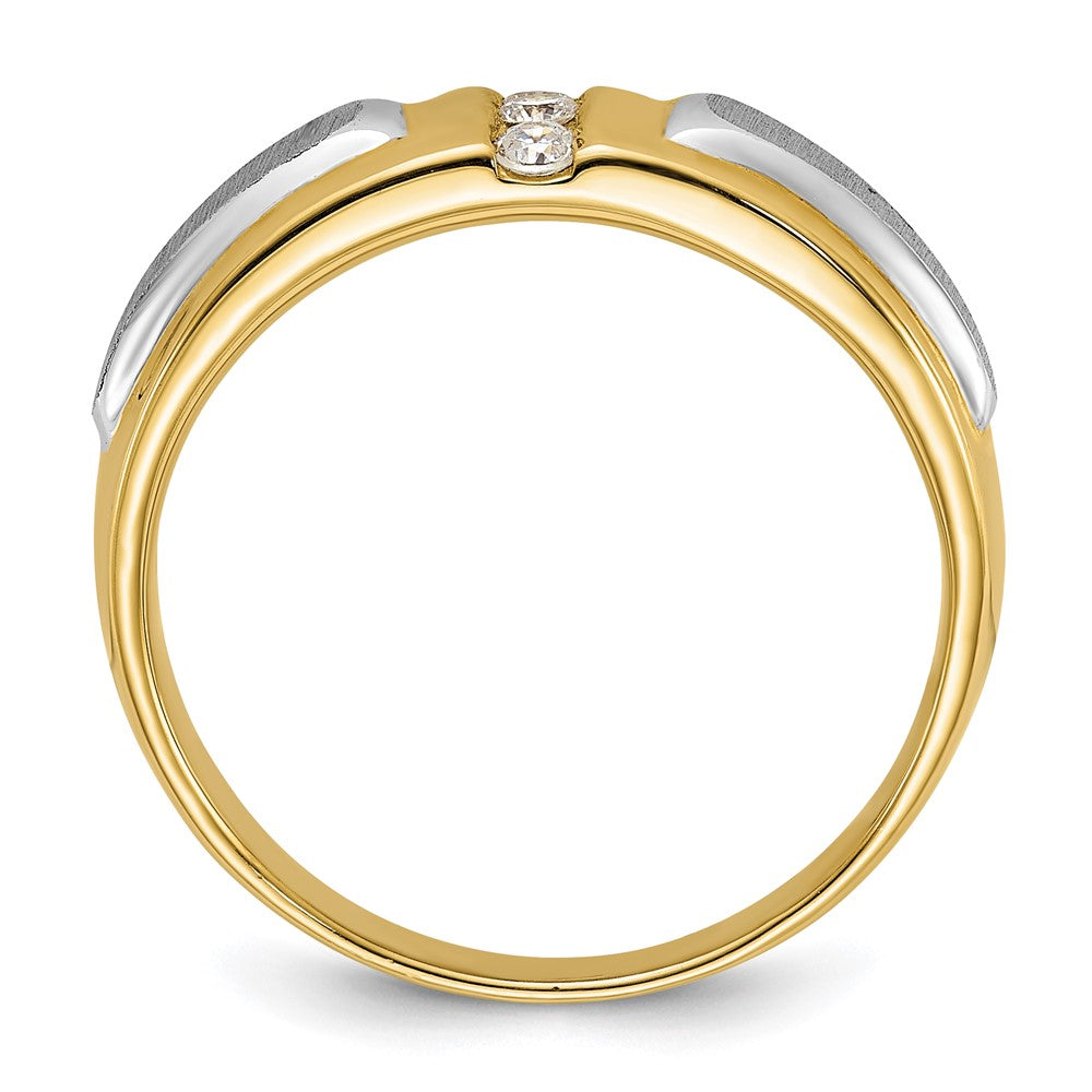 14K Bicolor Gold Herren-Ring, poliert und satiniert, mit 0,125 Karat Diamanten, komplett besetzt