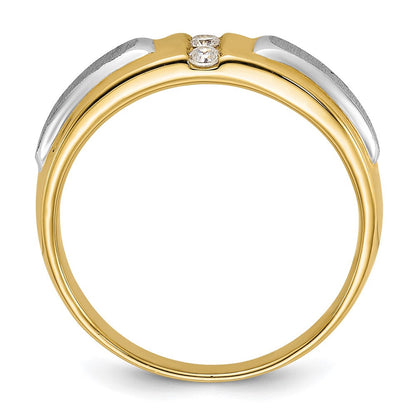 14K Bicolor Gold Herren-Ring, poliert und satiniert, mit 0,125 Karat Diamanten, komplett besetzt