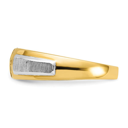 14K Bicolor Gold Herren-Ring, poliert und satiniert, mit 0,125 Karat Diamanten, komplett besetzt