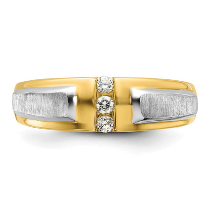 14K Bicolor Gold Herren-Ring, poliert und satiniert, mit 0,125 Karat Diamanten, komplett besetzt