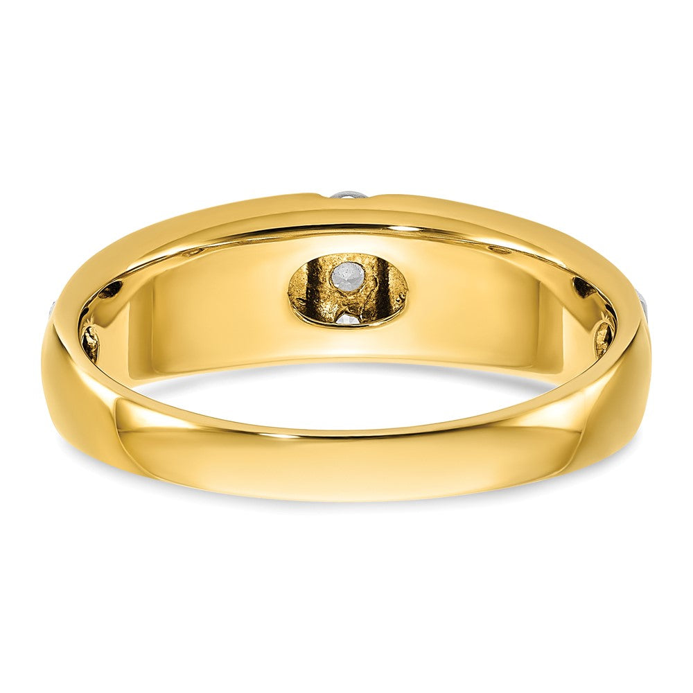14K Bicolor Gold Herren-Ring, poliert und satiniert, mit 0,125 Karat Diamanten, komplett besetzt