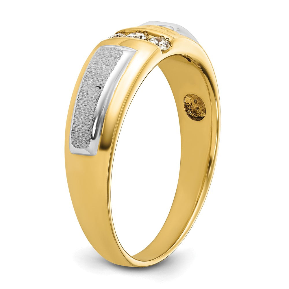 14K Bicolor Gold Herren-Ring, poliert und satiniert, mit 0,125 Karat Diamanten, komplett besetzt
