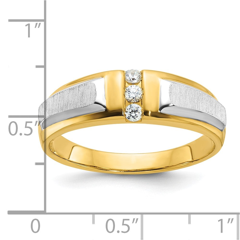 14K Bicolor Gold Herren-Ring, poliert und satiniert, mit 0,125 Karat Diamanten, komplett besetzt