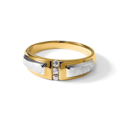 14K Bicolor Gold Herren-Ring, poliert und satiniert, mit 0,125 Karat Diamanten, komplett besetzt