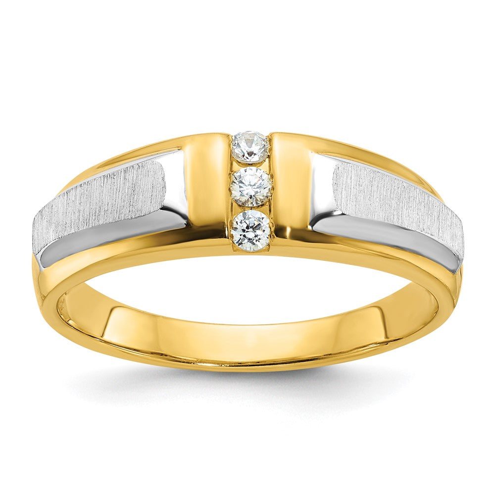 14K Bicolor Gold Herren-Ring, poliert und satiniert, mit 0,125 Karat Diamanten, komplett besetzt