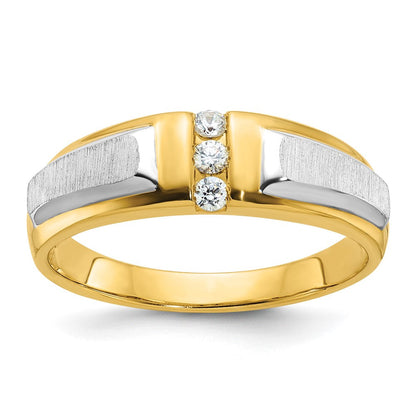 14K Bicolor Gold Herren-Ring, poliert und satiniert, mit 0,125 Karat Diamanten, komplett besetzt