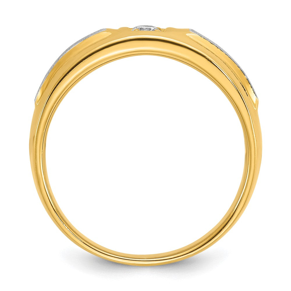 14K Bicolor Gold Herren-Ring, poliert und satiniert, mit 0,10K Diamant, komplett besetzt
