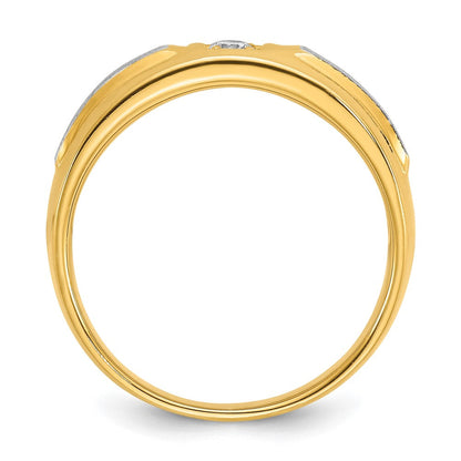 14K Bicolor Gold Herren-Ring, poliert und satiniert, mit 0,10K Diamant, komplett besetzt