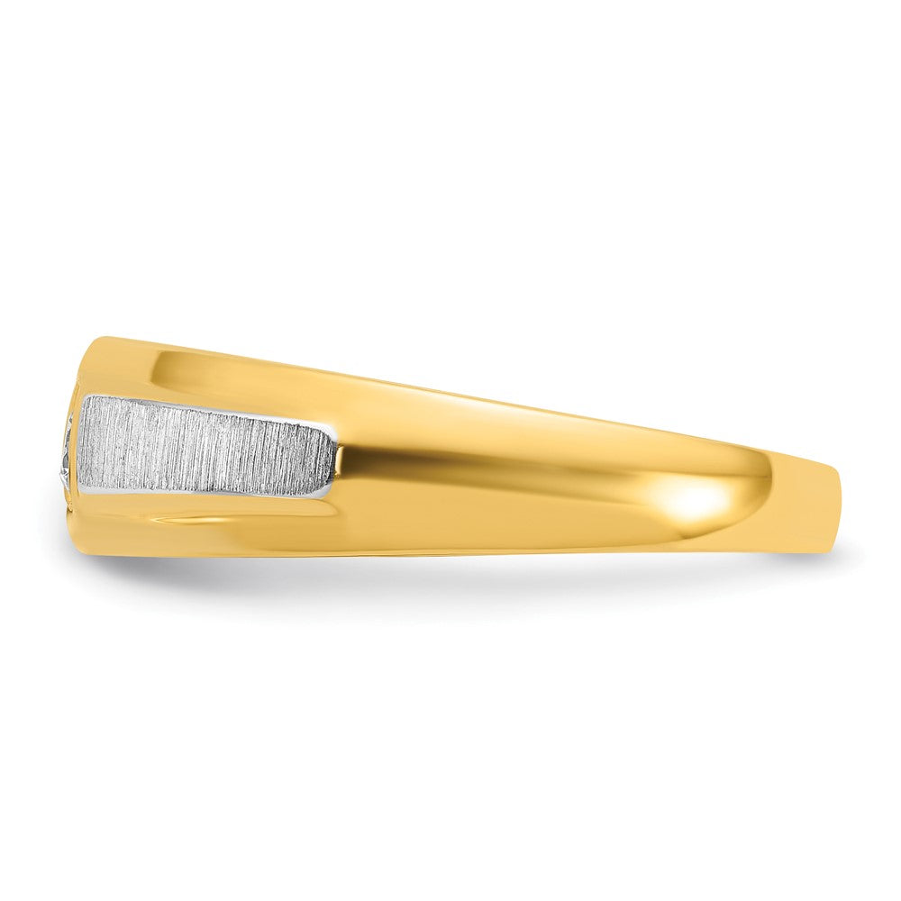 14K Bicolor Gold Herren-Ring, poliert und satiniert, mit 0,10K Diamant, komplett besetzt
