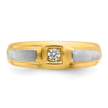 14K Bicolor Gold Herren-Ring, poliert und satiniert, mit 0,10K Diamant, komplett besetzt