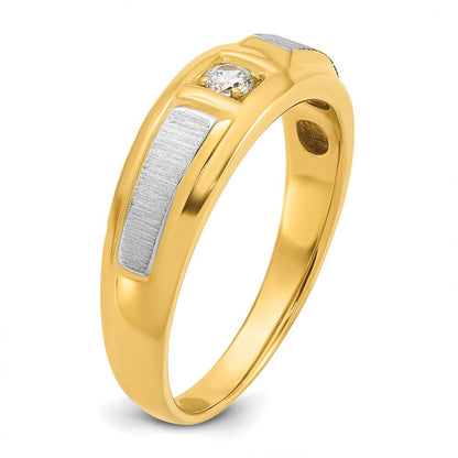 14K Bicolor Gold Herren-Ring, poliert und satiniert, mit 0,10K Diamant, komplett besetzt