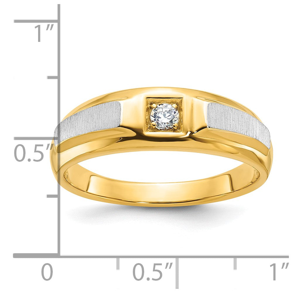 14K Bicolor Gold Herren-Ring, poliert und satiniert, mit 0,10K Diamant, komplett besetzt