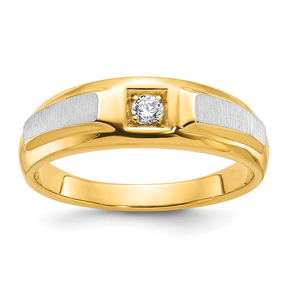 14K Bicolor Gold Herren-Ring, poliert und satiniert, mit 0,10K Diamant, komplett besetzt