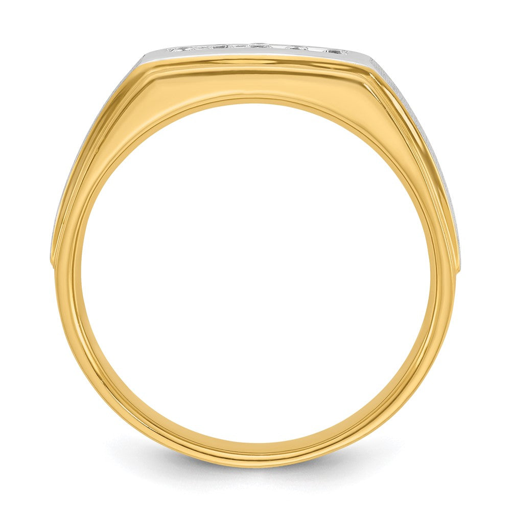 14K Gelb- und Rhodiumgold Herren-Diamantring, komplett, poliert und satiniert, Gelbgold mit Rhodium